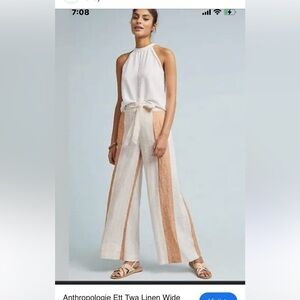 Anthropologie Ettiawa linen wide leg orange and white pants NWOT size 2